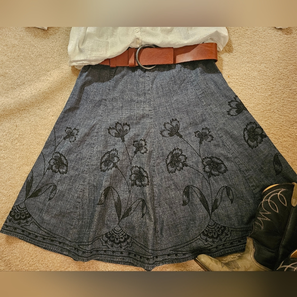 Vintage Embroidered Denim Skirt